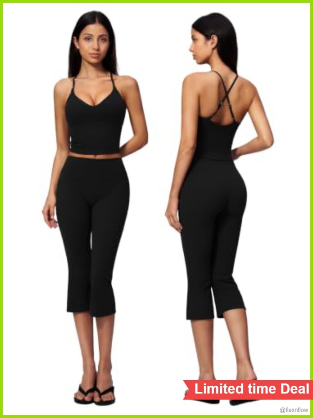 2 Piece Flare Capri Leggings Workout Set for Women Adjustable Tank Top